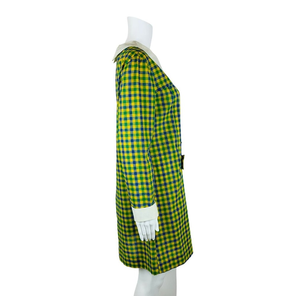 Vintage 1960s Checkered Dress Blue Green Schoolgirl Peter Pan Collar Sears - Picture 8 of 11